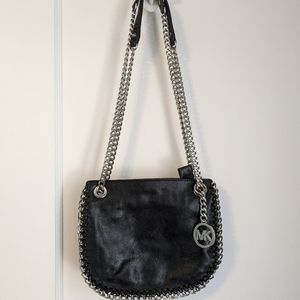 Michael Kors Black Leather Bag with Silver Chain Strap